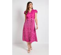 Wallis Women's Polka Dot Ruffle Neck Pleated Midi Dress in Magenta | Size: 10 Wallis Magenta 10
