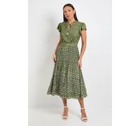 Wallis Women's Polka Dot Ruffle Neck Pleated Midi Dress in Olive | Size: 18 Wallis Olive 18