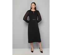 Wallis Women's Ponte A-line Midi Dress With Chiffon Sleeves in Black | Size: 14 Wallis Black 14