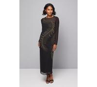 Wallis Women's Premium Feather Embellished Midi Dress in Black | Size: 18 Wallis Black 18