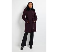 Faux Fur Collar Belted Biker Coat Principles Berry 10