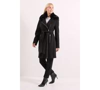 Faux Fur Collar Belted Biker Coat Principles Black 10
