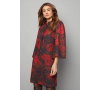Wallis Women's Printed Ruffle Neck Shift Dress in Wine | Size: 16 Wallis Wine 16
