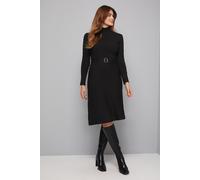 Wallis Women's Rib Detail High Neck Belted Knitted Dress in Black | Size: Small Wallis Black S
