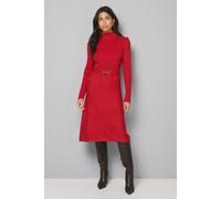 Wallis Women's Rib Detail High Neck Belted Knitted Dress in Red | Size: XL Wallis Red XL