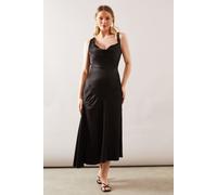 Wallis Women's Satin Asymmetric Midaxi Dress in Black | Size: 14 Wallis Black 14