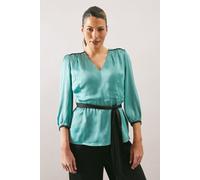 Wallis Women's Satin Belted Blouse in Turquoise | Size: 12 Wallis Turquoise 12