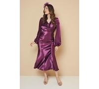 Wallis Women's Satin Cowl Neck Midi Dress in Plum | Size: 14 Wallis Plum 14