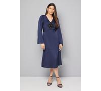 Wallis Women's Satin Sequin Flower Midi Dress in Midnight | Size: 14 Wallis Midnight 14