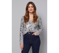 Wallis Women's Sequin Collared V Neck Jumper in Grey | Size: XL Wallis Grey XL