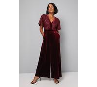 Wallis Women's Sequin Contrast Velvet Jumpsuit in Wine | Size: 10 Wallis Wine 10