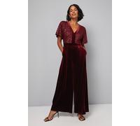Wallis Women's Sequin Contrast Velvet Jumpsuit in Wine | Size: 12 Wallis Wine 12