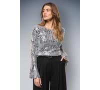 Wallis Women's Sequin Flared Sleeve Top in Silver | Size: 12 Wallis Silver 12