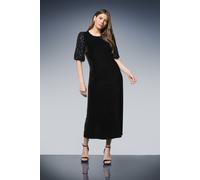 Wallis Women's Sequin Puff Sleeve Velvet Tie Back Midi Dress in Black | Size: 14 Wallis Black 14