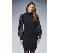 Wallis Women's Sequin Sleeve Knitted Mini Dress in Black | Size: Medium Wallis Black M