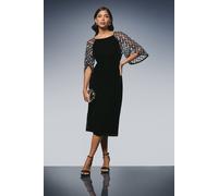 Wallis Women's Sequin Sleeve Square Neck Velvet Midi Dress in Black | Size: 16 Wallis Black 16