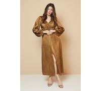 Wallis Women's Shimmer Satin Ruched Midi Dress in Gold | Size: 16 Wallis Gold 16