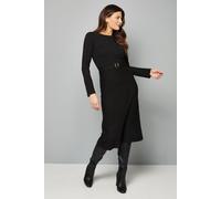 Wallis Women's Slash Neck Button Detail Belted Knitted Dress in Black | Size: XL Wallis Black XL
