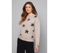 Wallis Women's Sparkle Star Crew Neck Jumper in Beige | Size: Medium Wallis Beige M