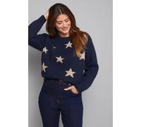Wallis Women's Sparkle Star Crew Neck Jumper in Navy | Size: Medium Wallis Navy M