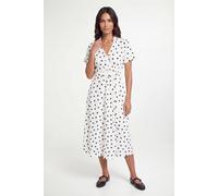 Wallis Women's Spot Jersey Roll Sleeve Belted Midi dress in Ivory | Size: 10 Wallis Ivory 10