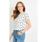 Wallis Women's Spot Jersey Roll Sleeve Button T-Shirt in Ivory | Size: 20 Wallis Ivory 20