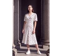 Wallis Women's Spot Jersey Ruched Puff Sleeve Midi Dress in Ivory | Size: 10 Wallis Ivory 10