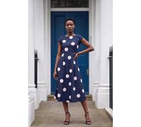 Wallis Women's Spot Ottoman Fit & Flare Midi Dress in Navy | Size: 18 Wallis Navy 18