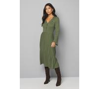 Wallis Women's Statement Button Pleated Knitted Dress in Khaki | Size: XL Wallis Khaki XL