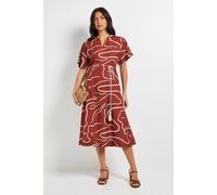 Wallis Women's Summer Abstract Print Belted Midi Dress in Chocolate | Size: 10 Wallis Chocolate 10
