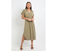 Wallis Women's Summer Roll Sleeve Midi Dress in Khaki | Size: 10 Wallis Khaki 10