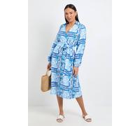 Wallis Women's Summer Tropical Belted Midi Dress in Blue | Size: 16 Wallis Blue 16