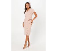 Wallis Women's Tailored Crepe Ruffle Pencil Dress in Blush | Size: 18 Wallis Blush 18
