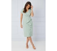 Wallis Women's Tailored Crepe Ruffle Pencil Dress in Sage | Size: 16