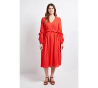 Wallis Women's Textured Polka Dot Ruffle Midi Dress in Red | Size: 12 Wallis Red 12