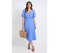 Wallis Women's Textured Puff Sleeve Midi Dress in Blue | Size: 16 Wallis Blue 16