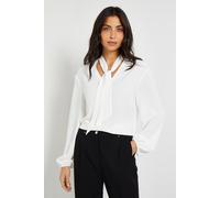 Wallis Tie Neck Woven Blouse In White white