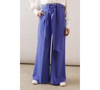 Wallis Women's Tie Waist Wide Leg Trouser in Blue | Size: 16 Wallis Blue 16