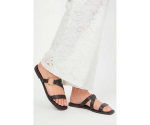 Wallis Women's Tilly Faux Leather Hardware Strap Flat Mule Sandals in Black | Size: 5 Wallis Black 5