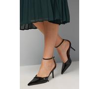 Wallis Women's Tilly Faux Patent Leather Buckle Detail Pointed High Stiletto Heel Court Shoes in True Black | Size: 5 Wallis True Black 5