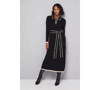 Wallis Women's Tipped Belted Knitted Midi Dress in Black | Size: Small Wallis Black S