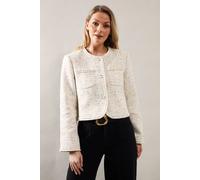 Wallis Women's Trim Detail Boucle Edge to Edge Jacket in Ivory | Size: 18 Wallis Ivory 18