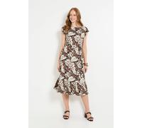 Wallis Women's Tropical Jersey Belted Midi Dress in Chocolate | Size: 8 Wallis Chocolate 8