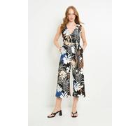 Wallis Women's Tropical Jersey Wrap Belted Jumpsuit in Black | Size: 20 Wallis Black 20
