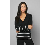 Wallis Women's V Neck Stripe Placement Knitted Top in Black | Size: XL Wallis Black XL