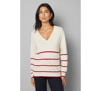 Wallis Women's V Neck Stripe Placement Knitted Top in Ecru | Size: Medium Wallis Ecru M