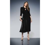 Wallis Women's Velvet Embellished Pleated Midi Dress in Black | Size: 12 Wallis Black 12