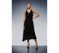 Wallis Women's Velvet Lace Insert Midi Dress in Black | Size: 16 Wallis Black 16