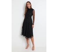 Wallis Women's Velvet Spot Mesh Midi Dress in Black | Size: 22 Wallis Black 22