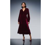Wallis Women's Velvet Tie Belt Button Down Midi Dress in Berry | Size: 8 Wallis Berry 8